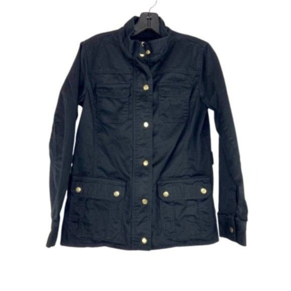 Talbots Black Twill Field Jacket Snap Zip Front